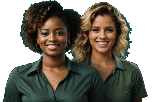 imagem de duas mulheres colaboras felizes sorrindo